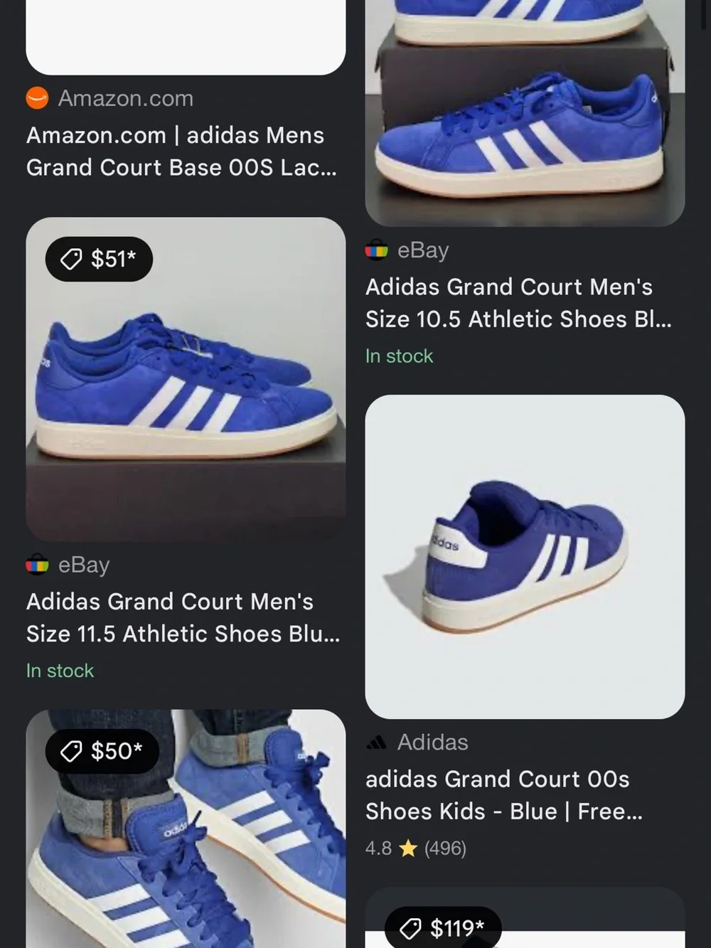 Adidas Grand Court Base O0s Blue Suede Low-Top Sneakers with White Stripes